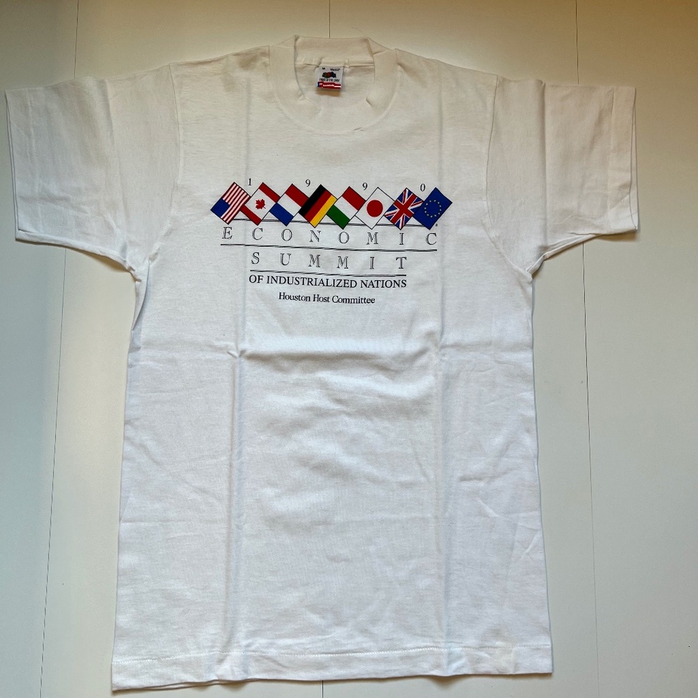White Graphic T-shirt 1990 Houston Economic Summit, Vtg, Size M